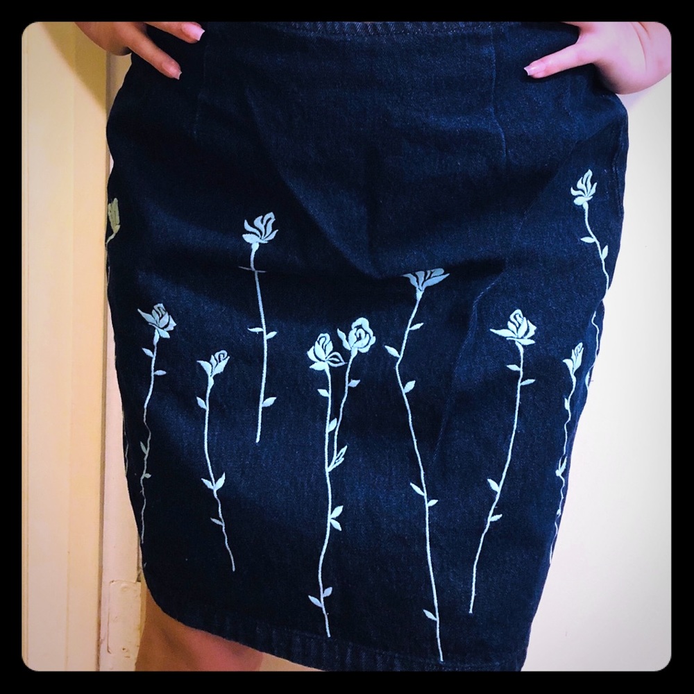 Mid length jean fabric skirt